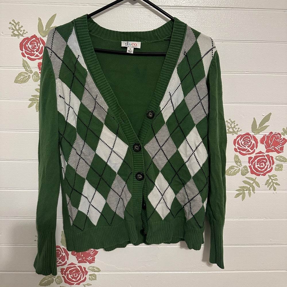 Green Argyle Women's Sweater